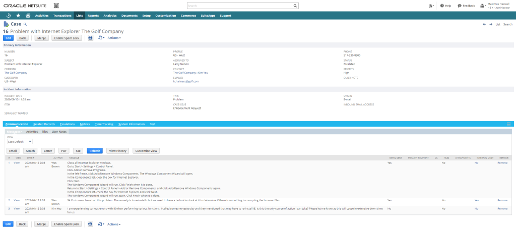 Native NetSuite Case Record Page