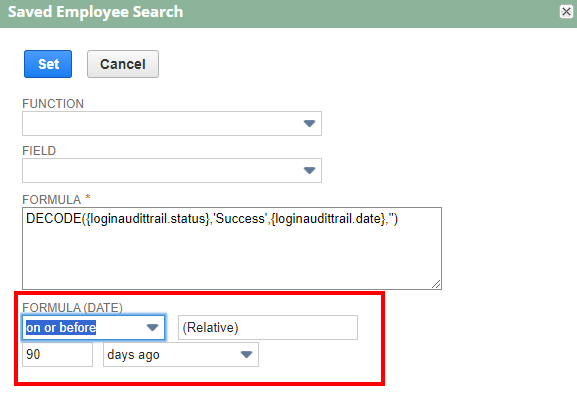 Summary search criteria popup